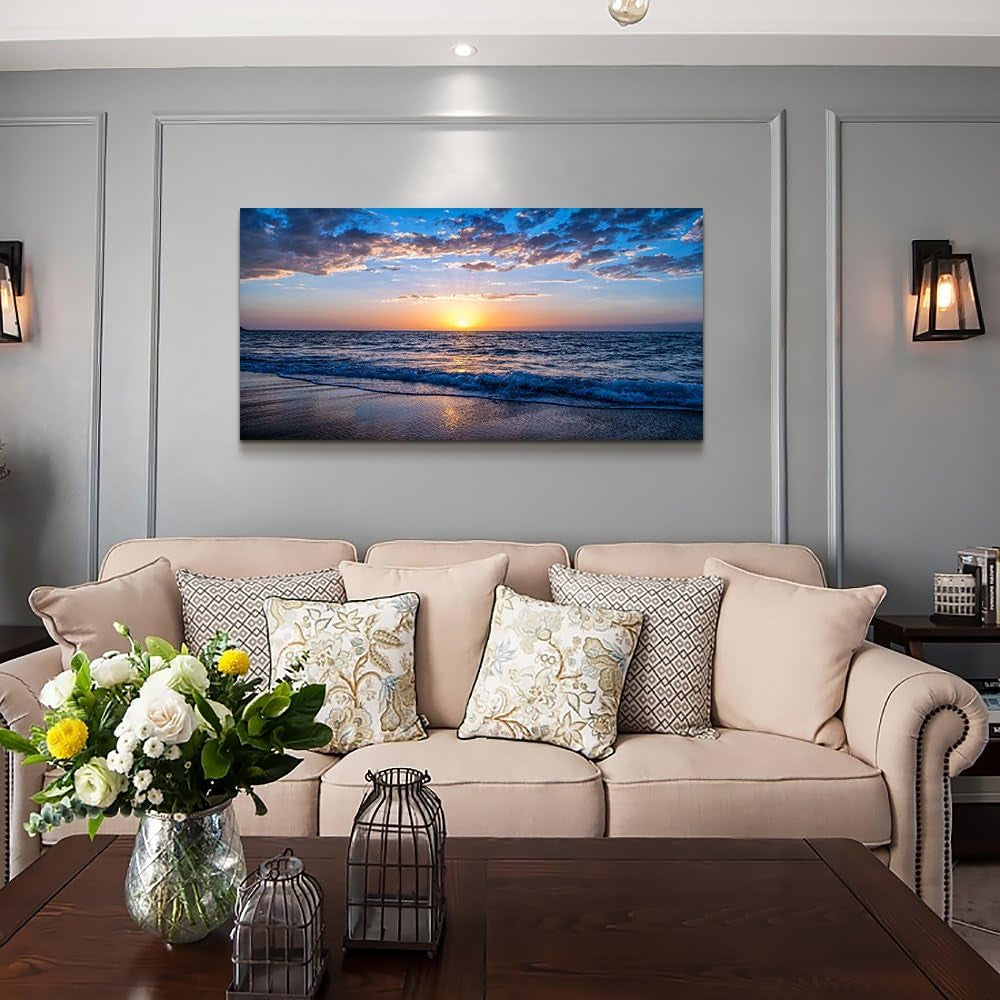Stunning Moonlit Ocean Landscape Canvas Art - Perfect for Bedroom & Living Room Decor (24x48 Inch)