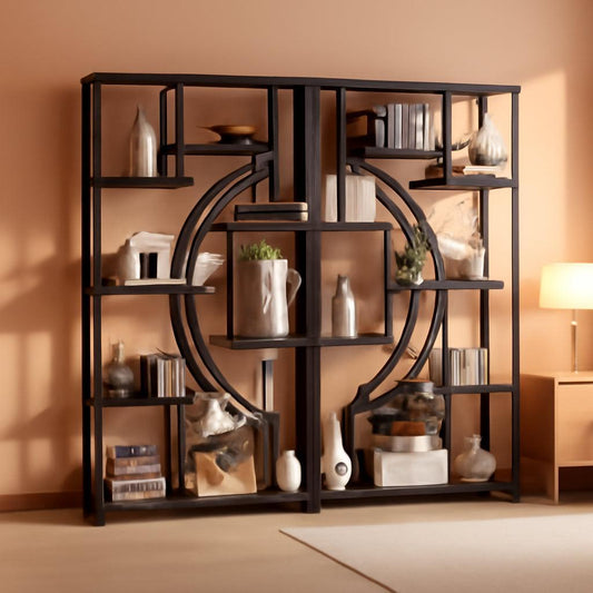 Tall Industrial Bookshelf Set Of 2 Geometric Gray Wash