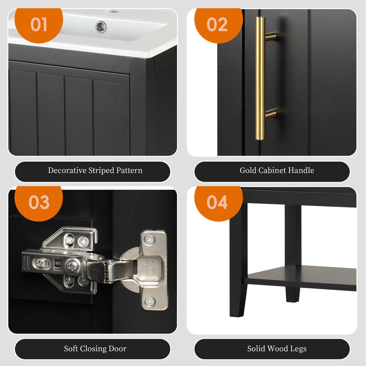 20" Bathroom Vanity with Sink - Black Cabinet