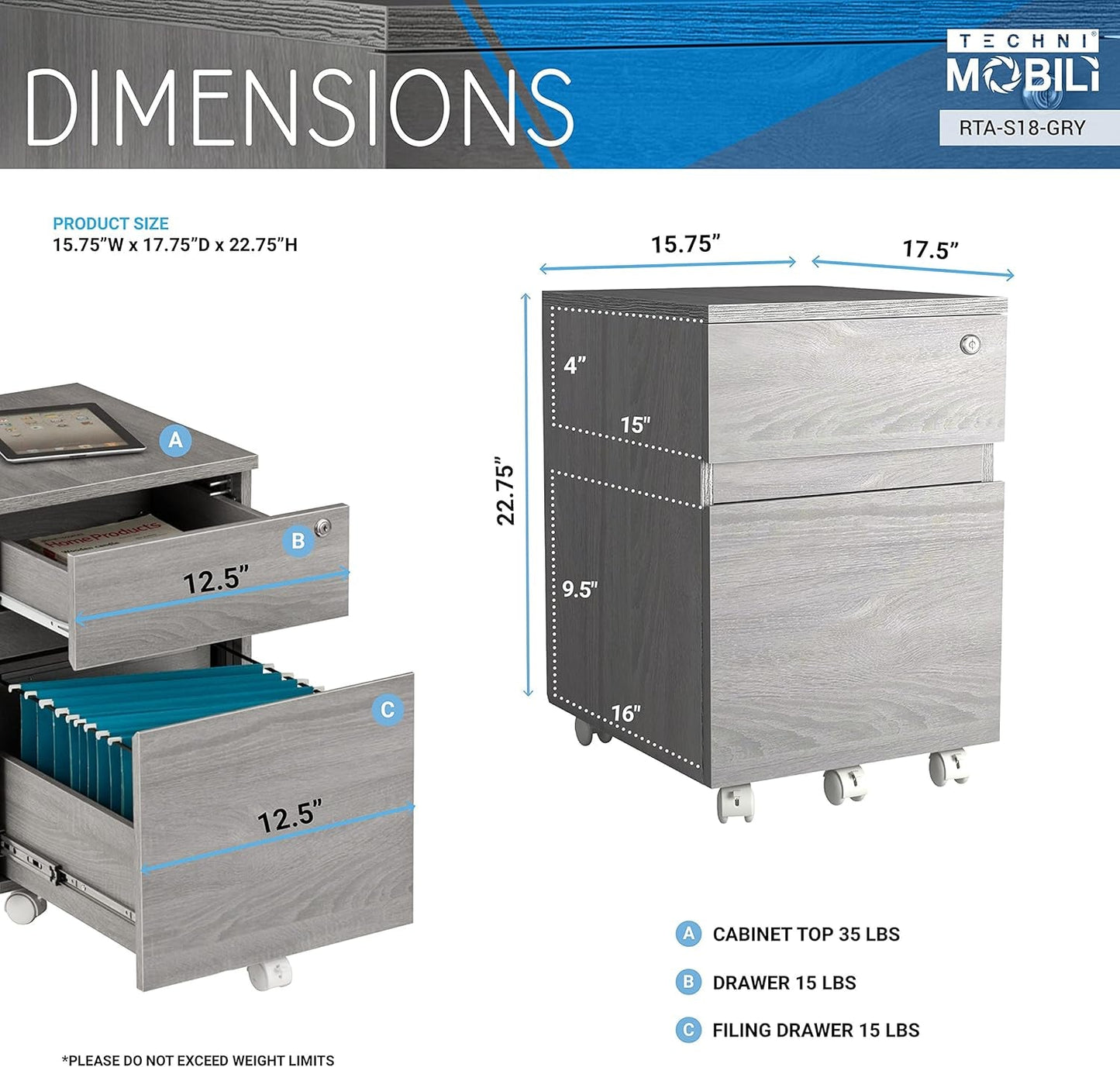 Grey Rolling Locking Two Drawer Vertical Filing Cabinet