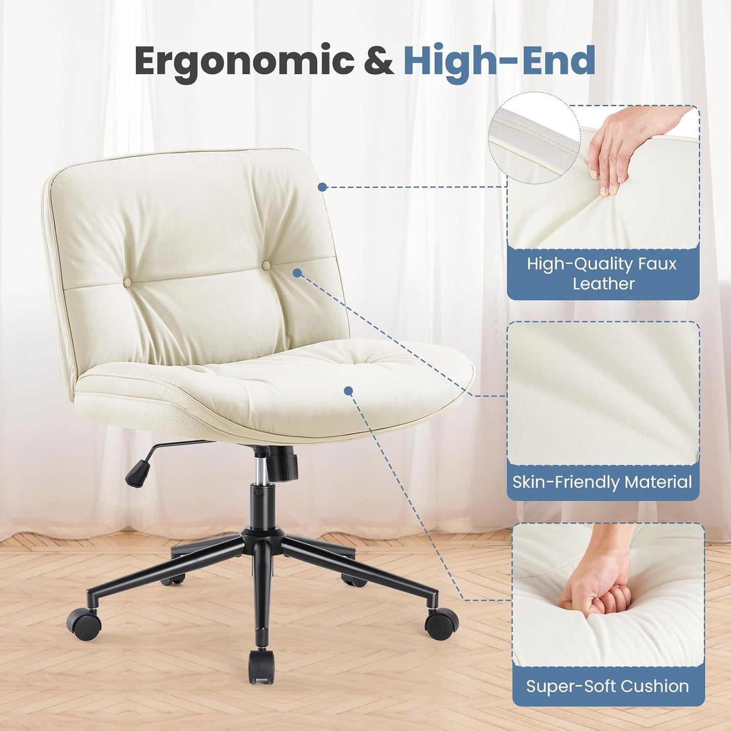 Criss Cross Swivel Office Chair With Wheels PU Leather