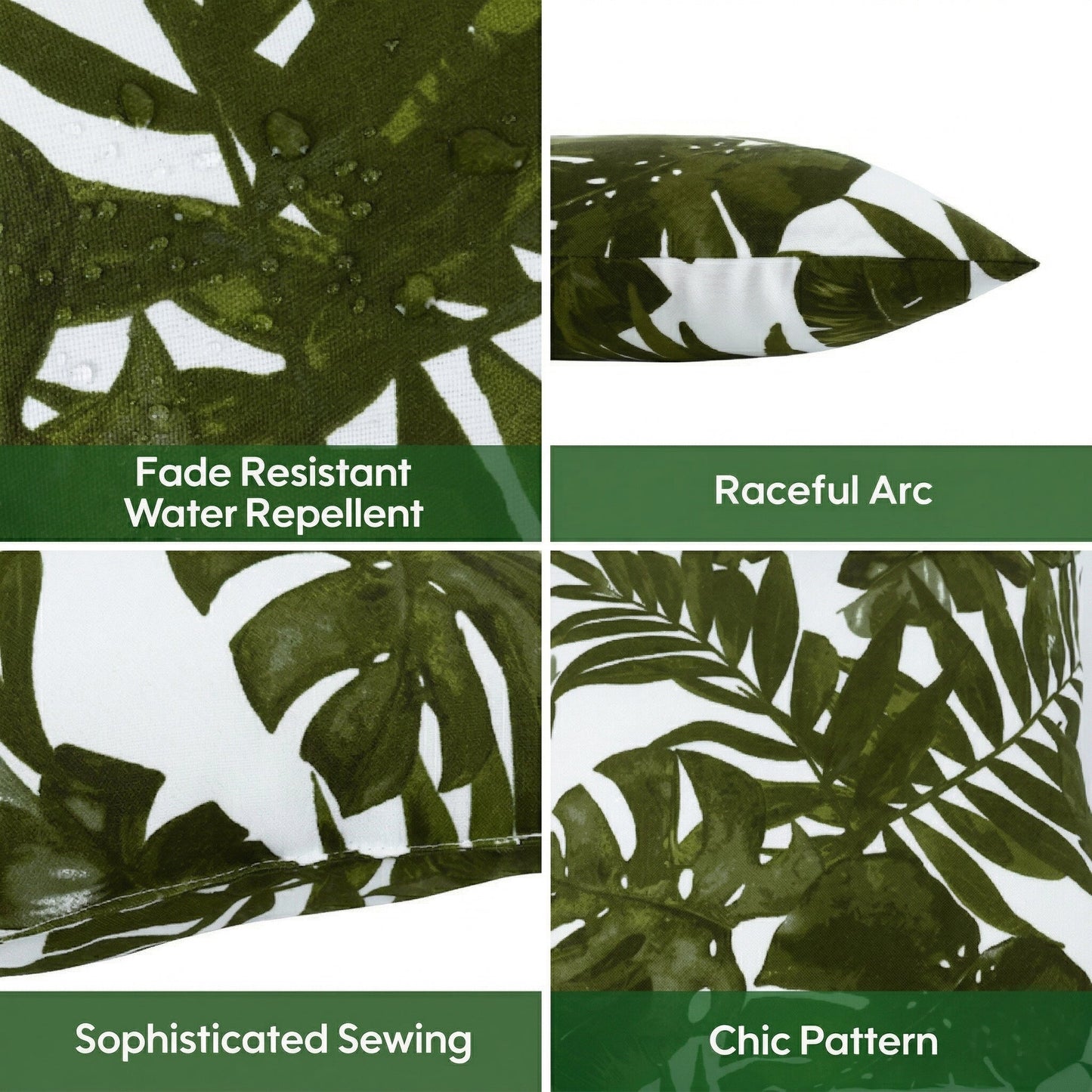 2 Pack Outdoor Throw Pillows, Waterproof & Fade-Resistant Patio Cushions (18x18 Inch, Green Leaf)