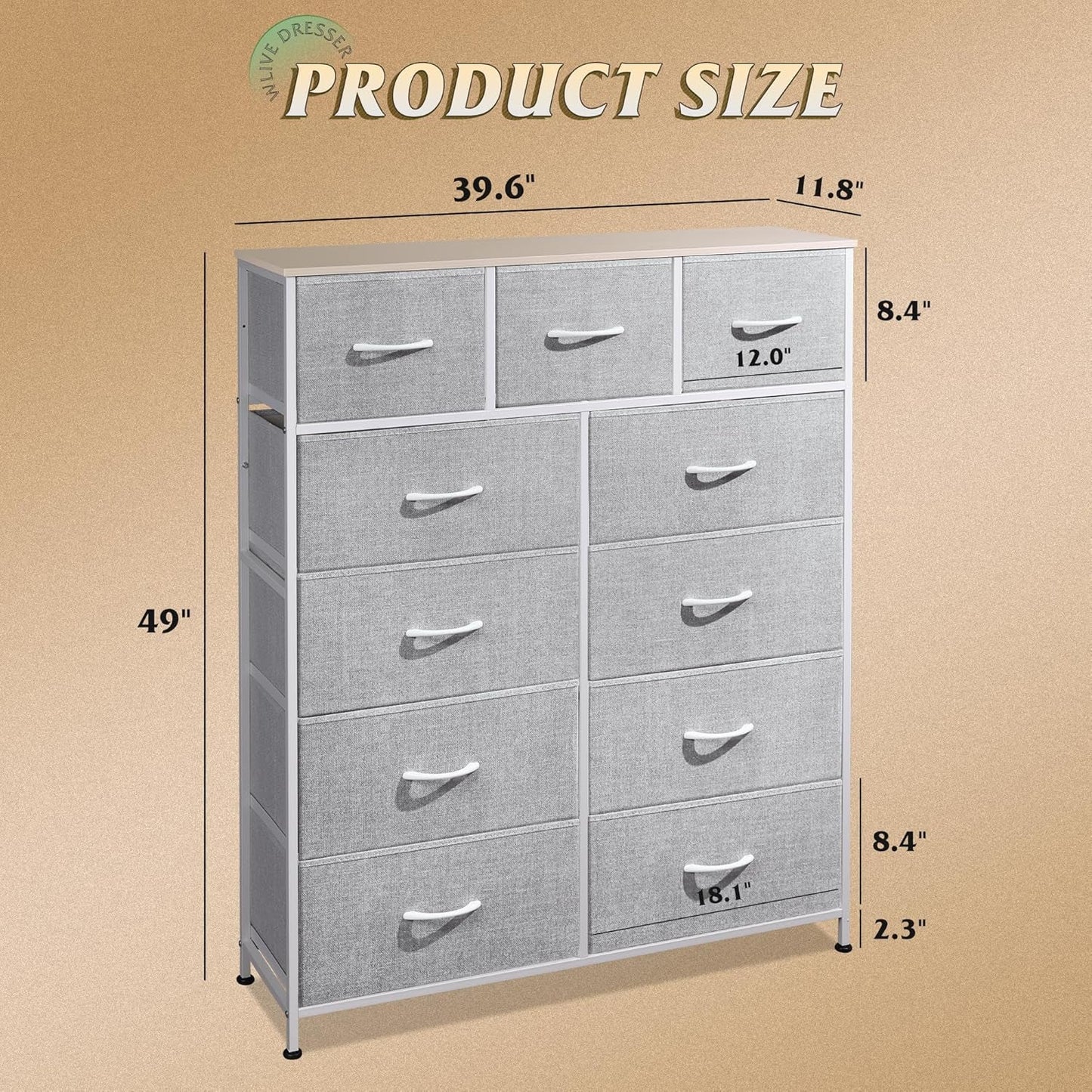 Tall Fabric Dresser Storage Tower With 11 Deep Drawers