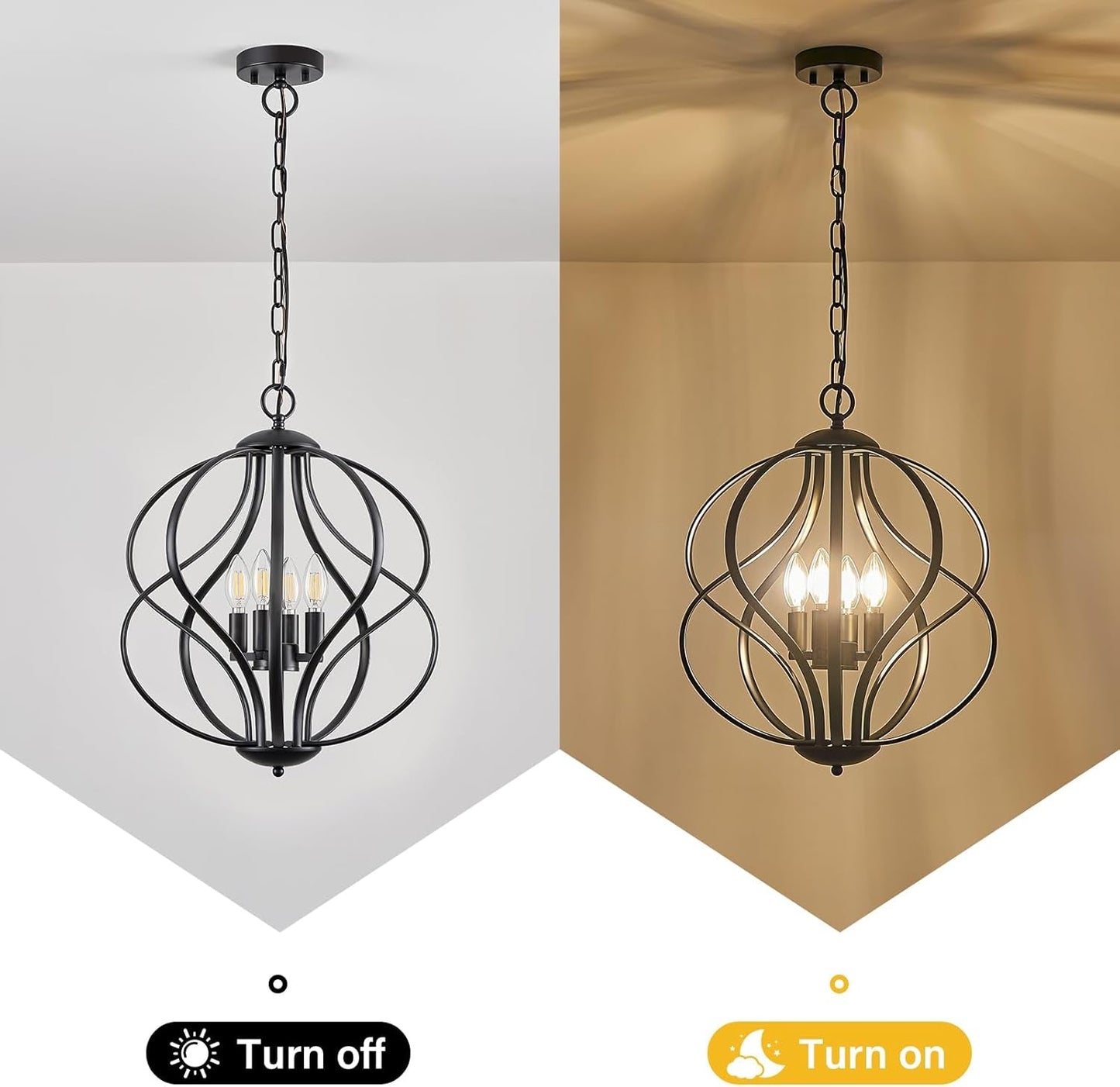 Black Four Light Geometric Pendant Chandelier Dining Room