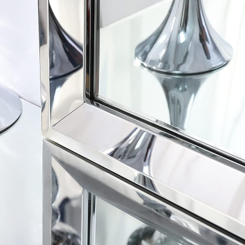 22 Inch By 47 Inch Large Wall Mirror With Angled Beveled Edge And Stainless Steel Frame