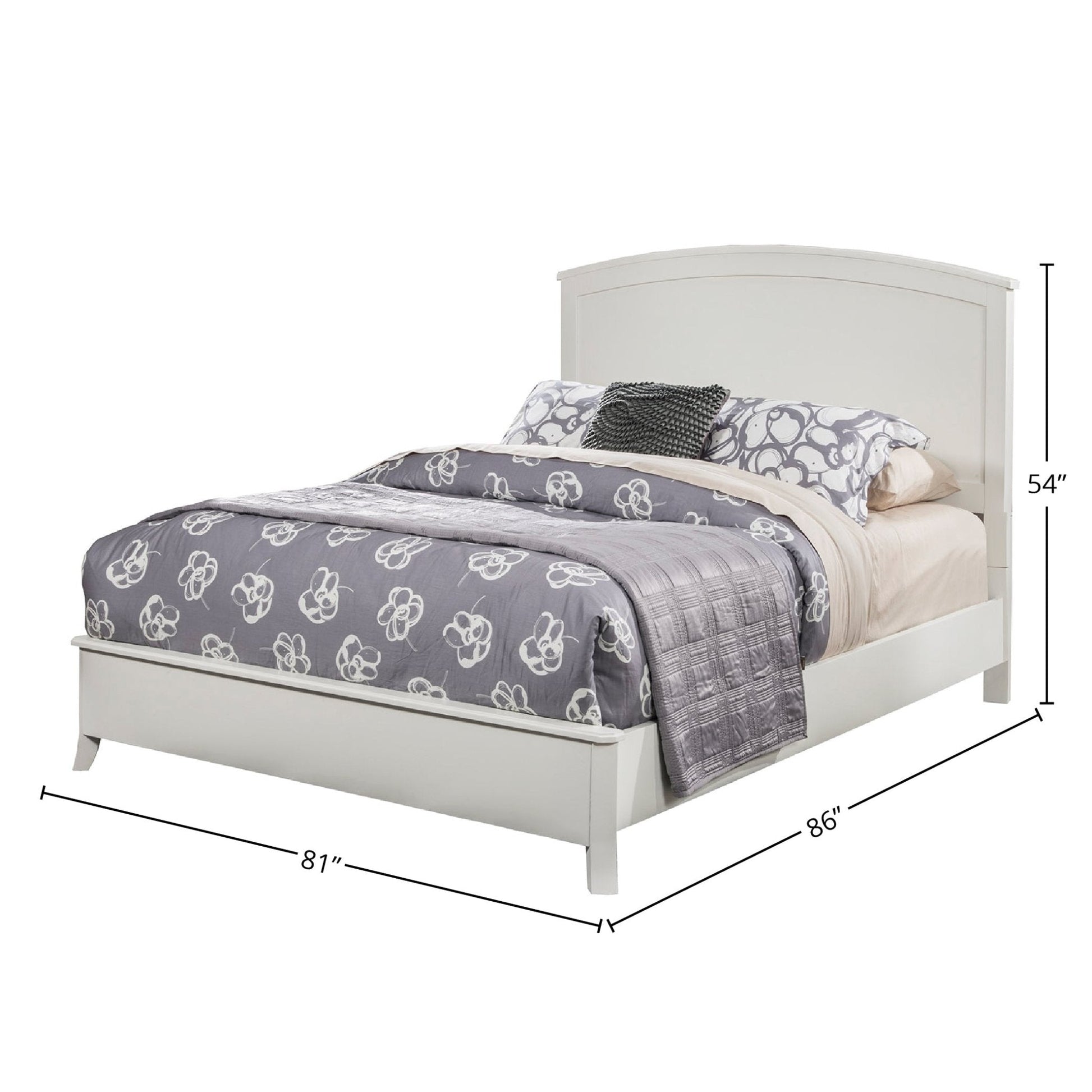Baker Panel Bed in antique white finish with gray bedding, showcasing traditional elegance and clean lines.