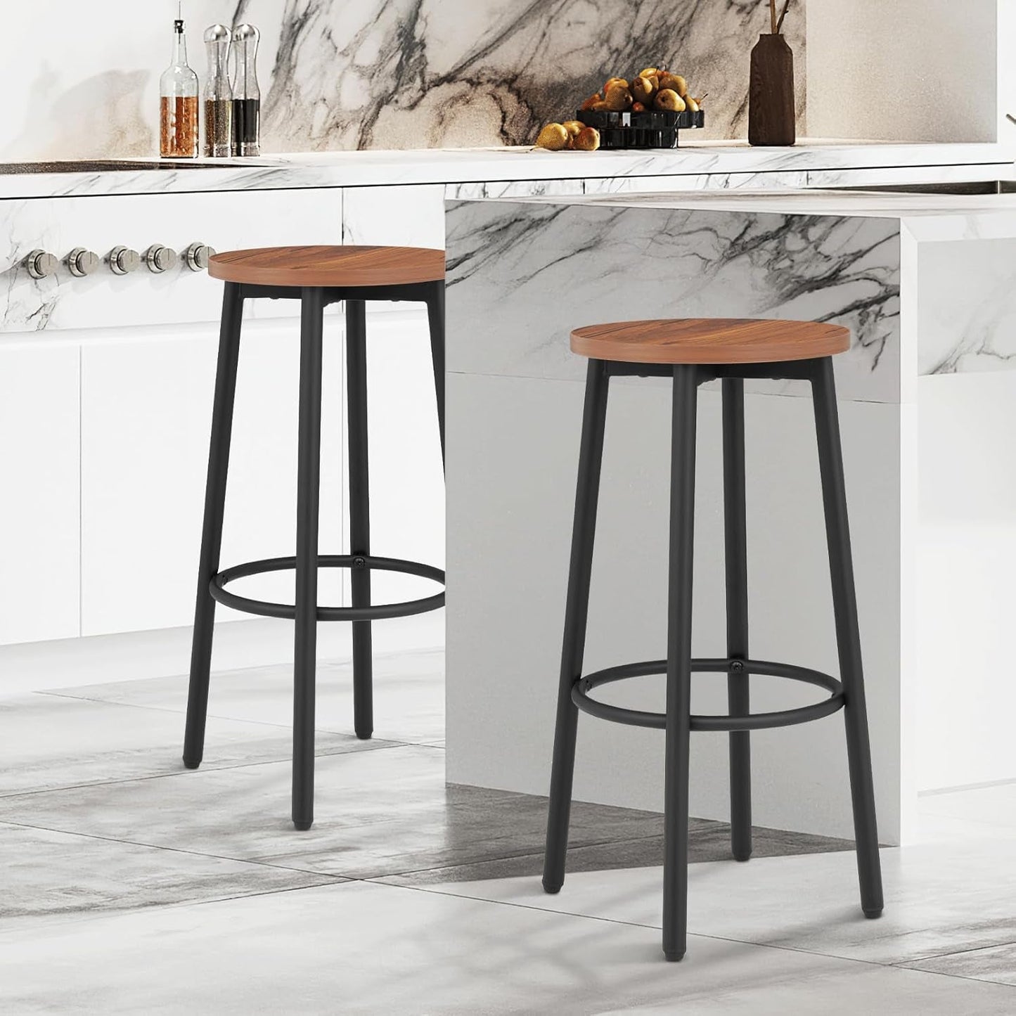 Brown Wood Bar Stools 25.5 Round Counter Height Backless
