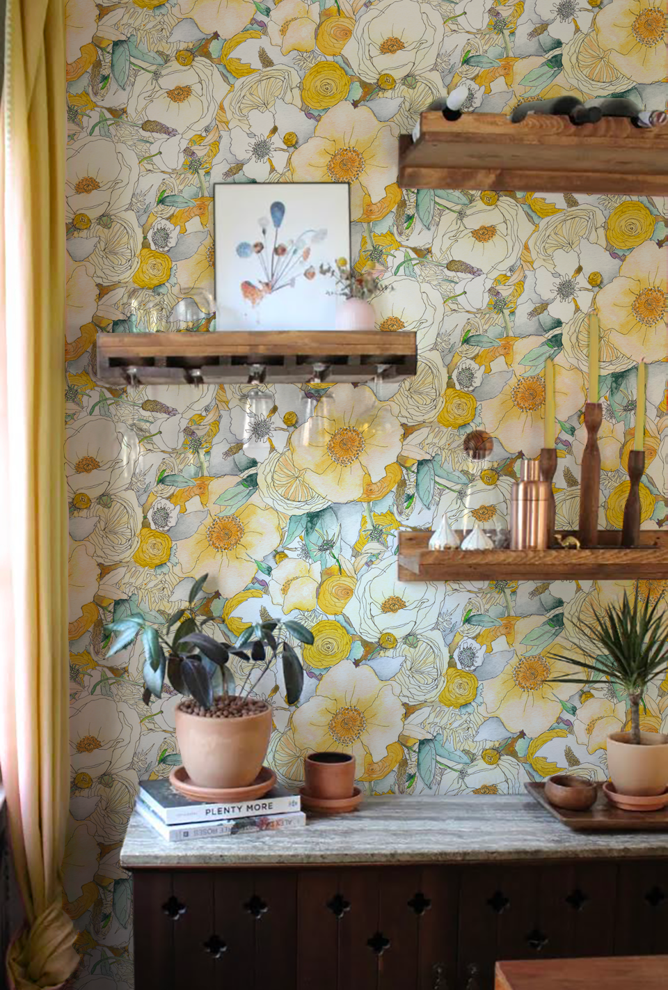 Floral Reverie Wallpaper, yellow
