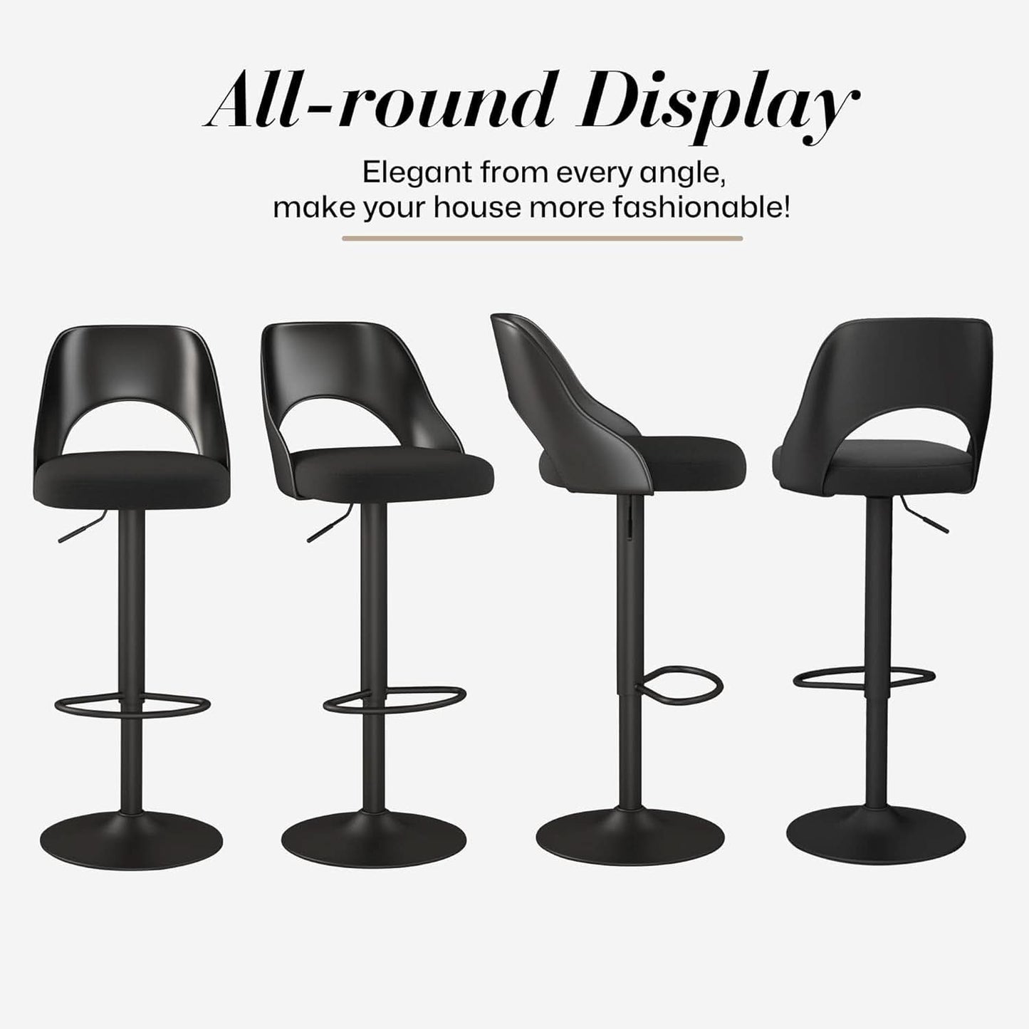 Bar Stools Set Of 3 Height Adjustable Swivel Black