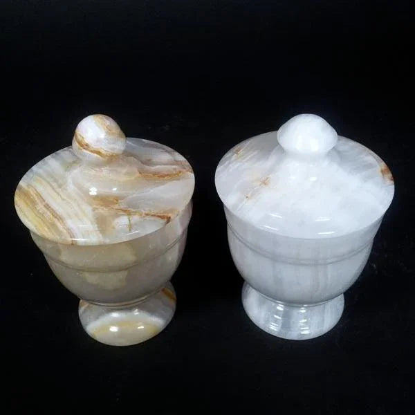 Bathroom Decor | White Onyx Cotton Swab Dispenser