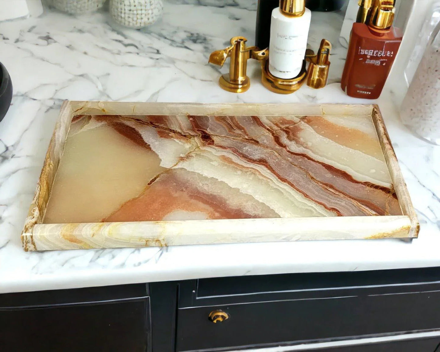 Bathroom Vanity Tray of Multi Brown Onyx