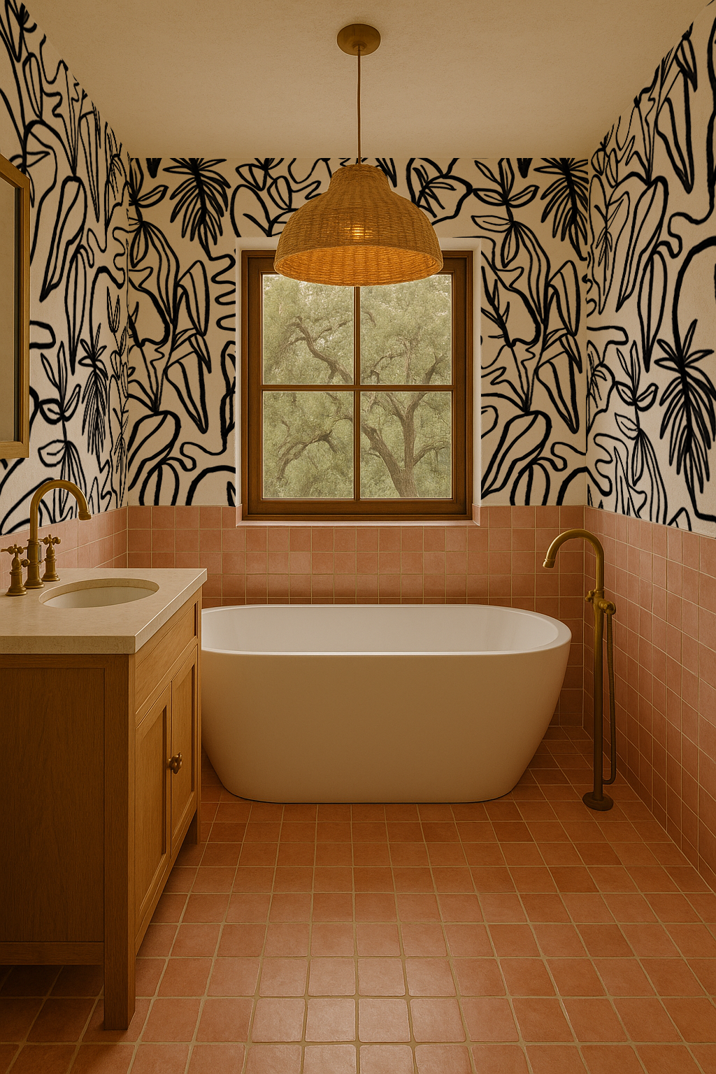 Inked Foliage Wallpaper, white and black