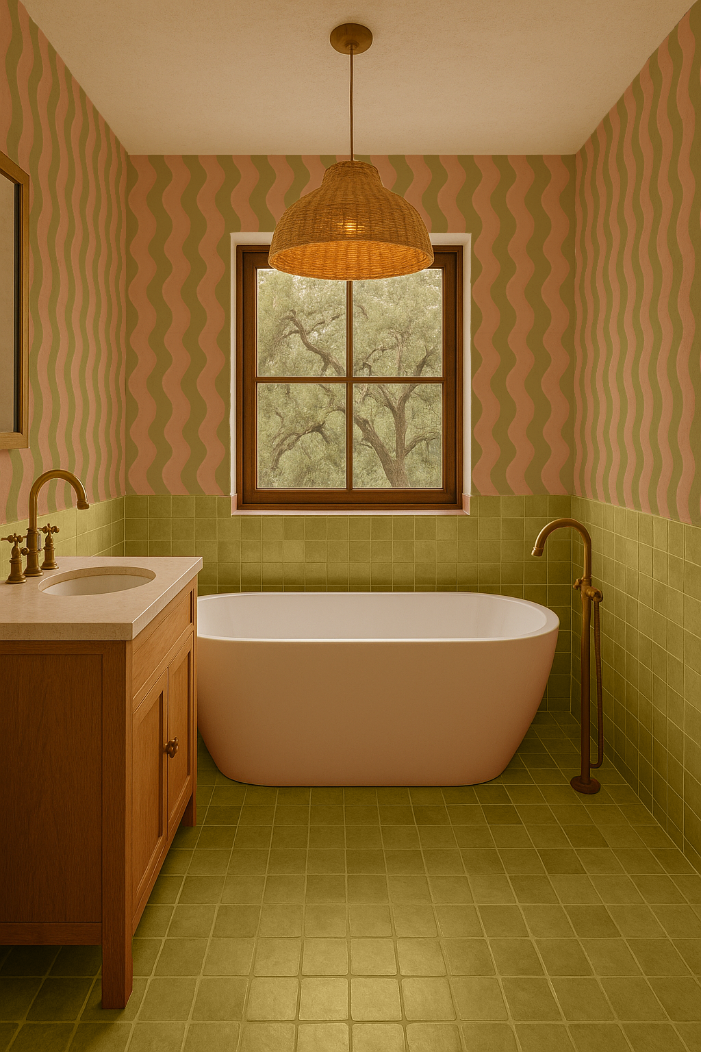 Ziggy Stripe Wallpaper, chartreuse and peach