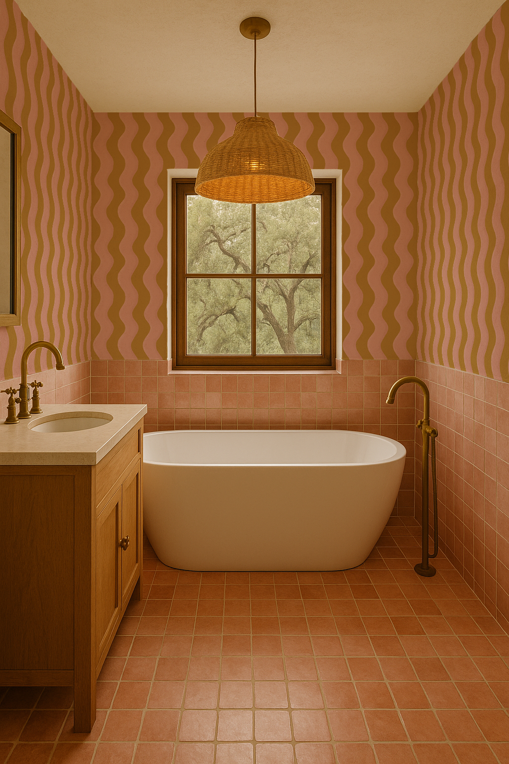 Ziggy Stripe Wallpaper, yellow and pink