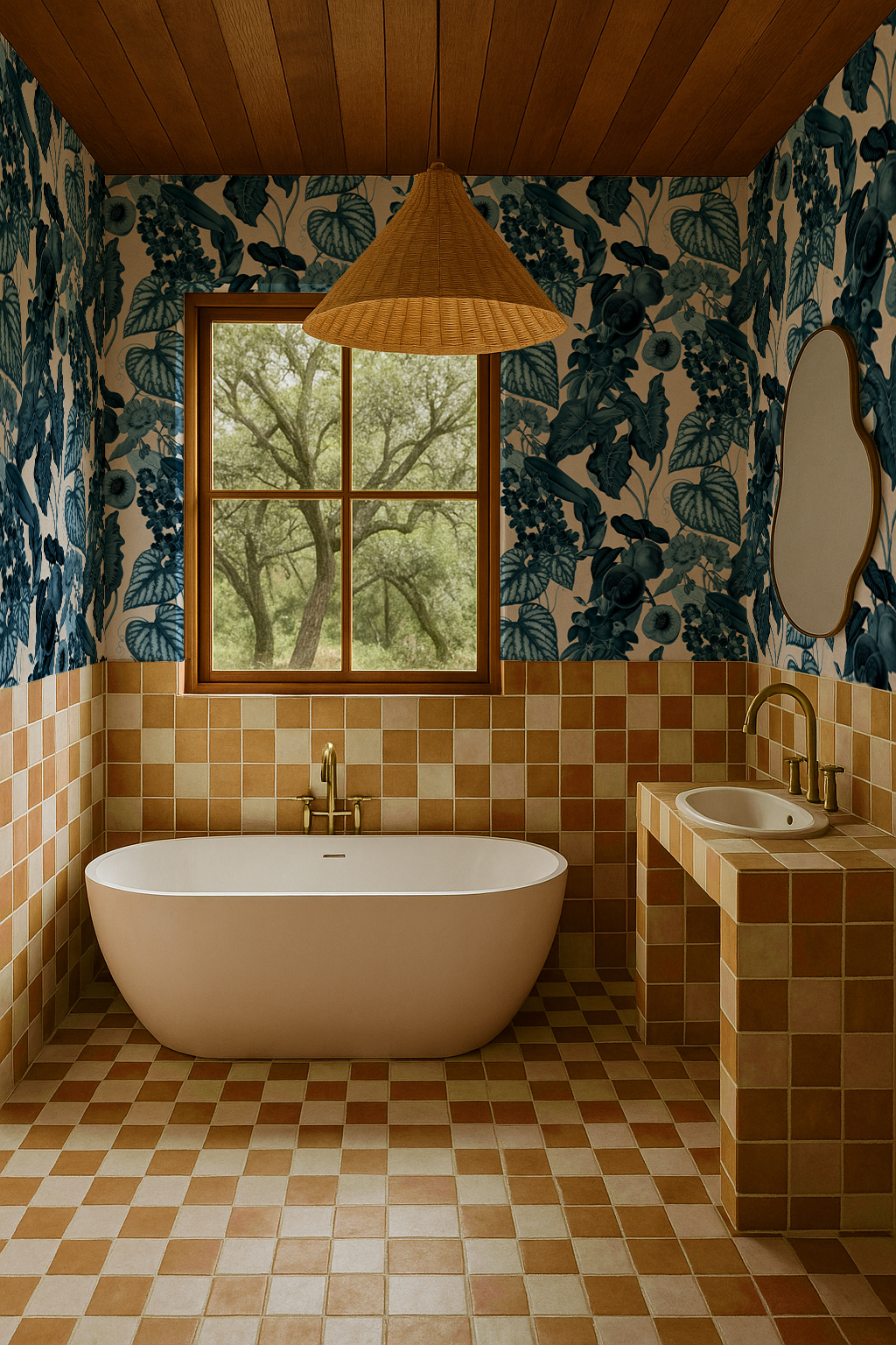 Cali Tropicale Wallpaper, off-white and blue