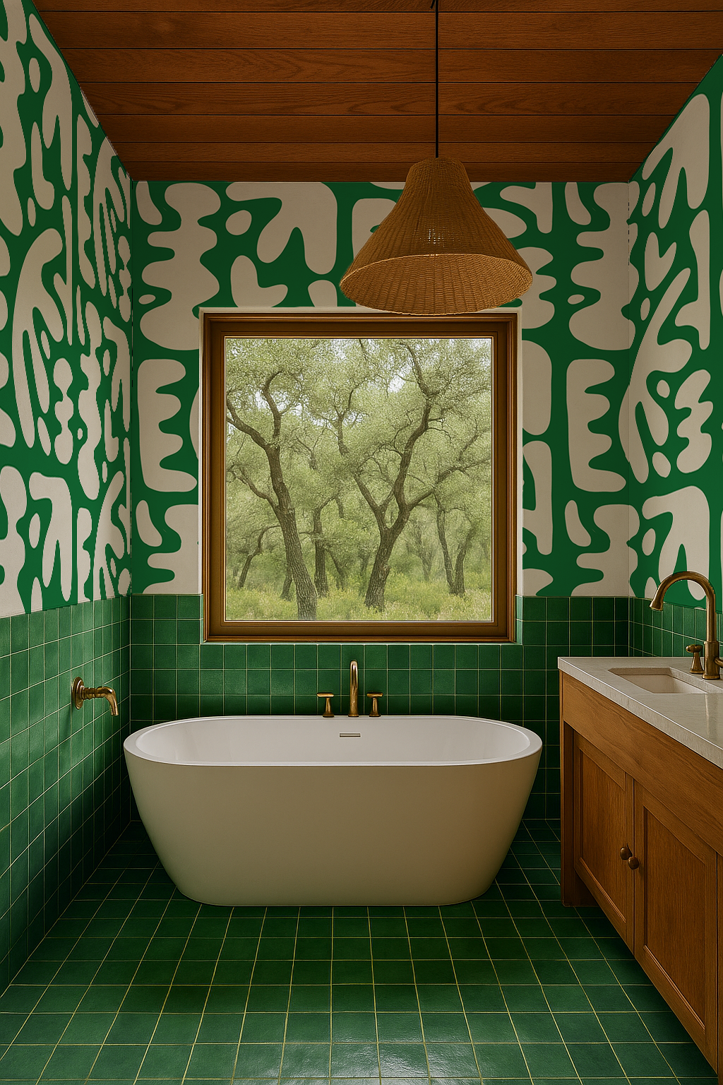 Bubbly Wallpaper, green & off-white