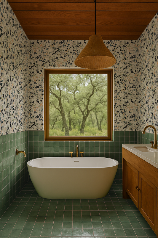 Mojave Terrazzo Wallpaper, green and orange