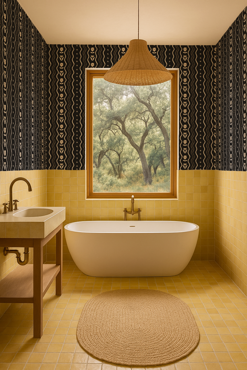 Posy Lane Stripe Wallpaper, black and neutral