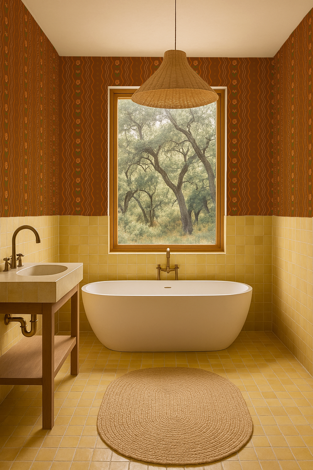 Posy Lane Stripe Wallpaper, golden brown and orange