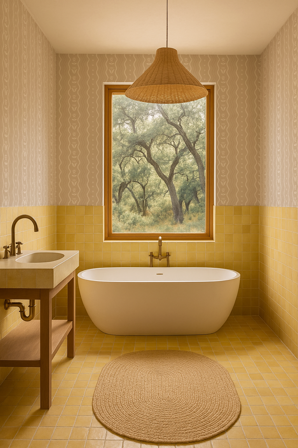 Posy Lane Stripe Wallpaper, tan and white