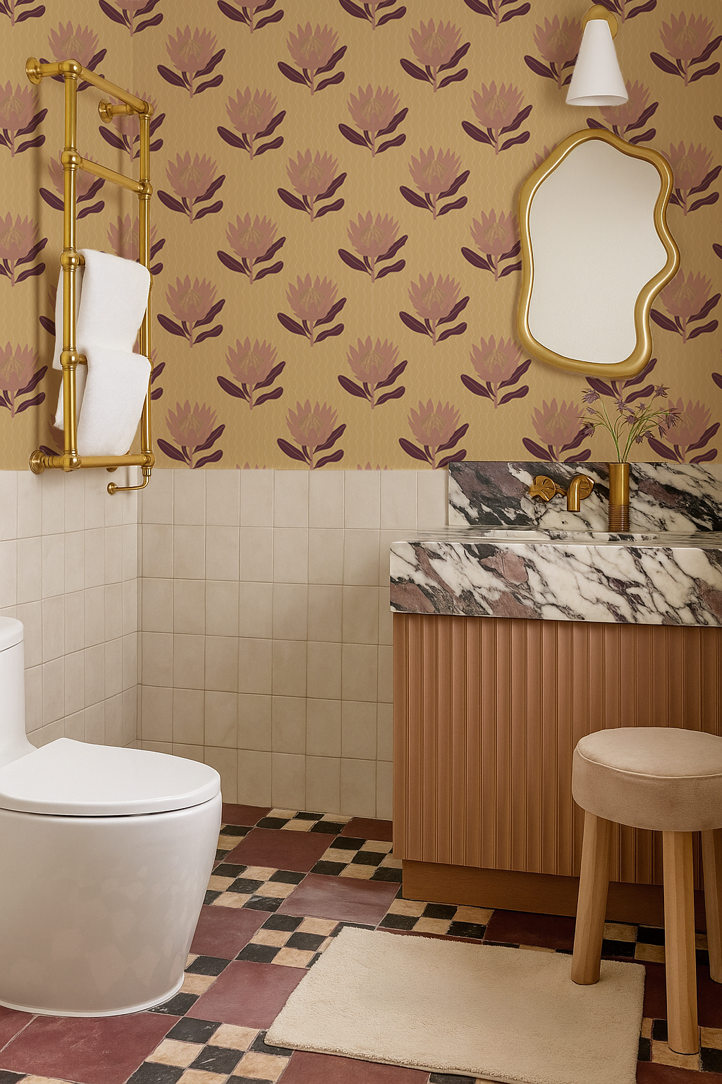 King Protea Wallpaper, butter yellow and mauve