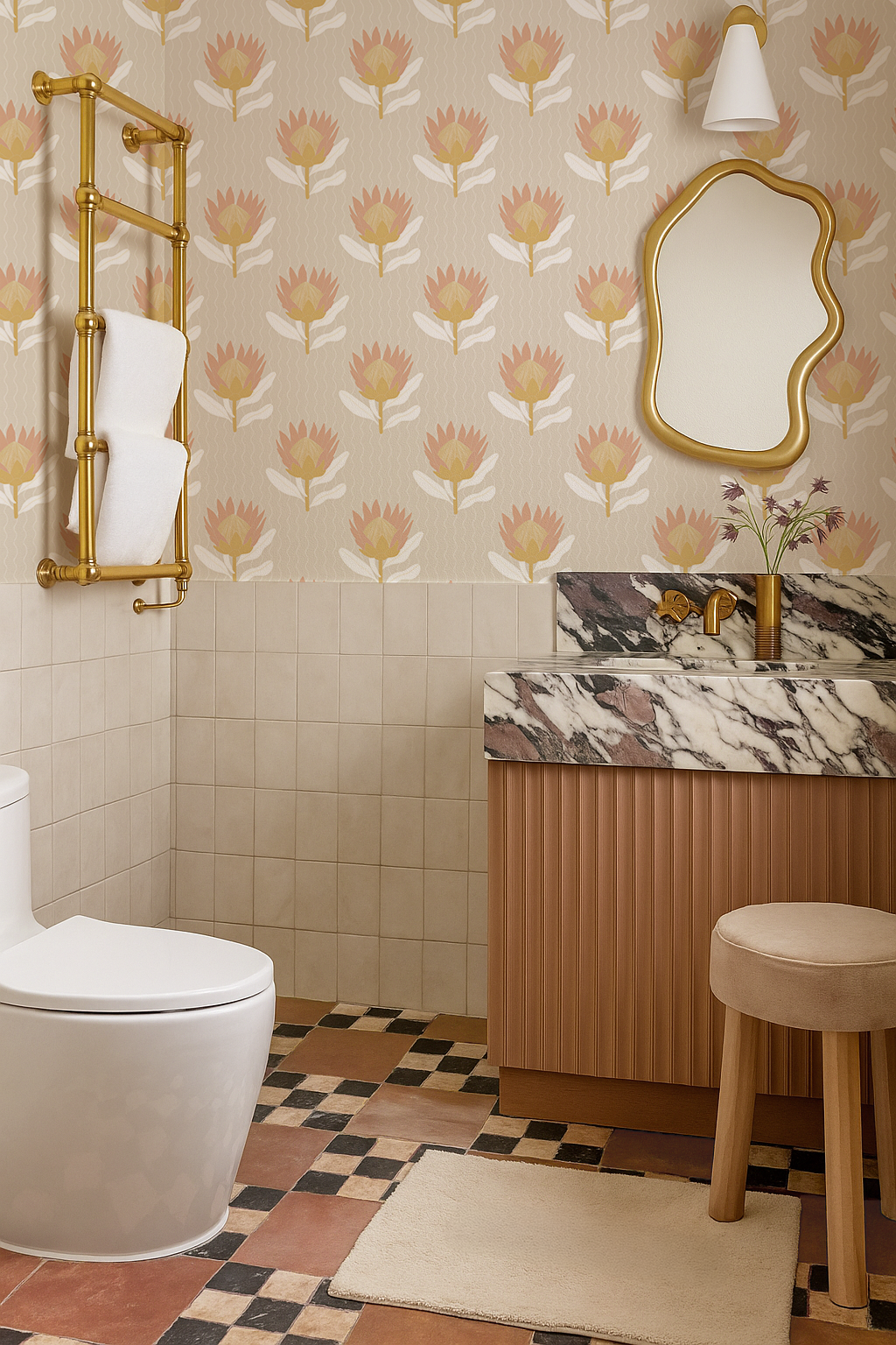 King Protea Wallpaper, tan and light coral