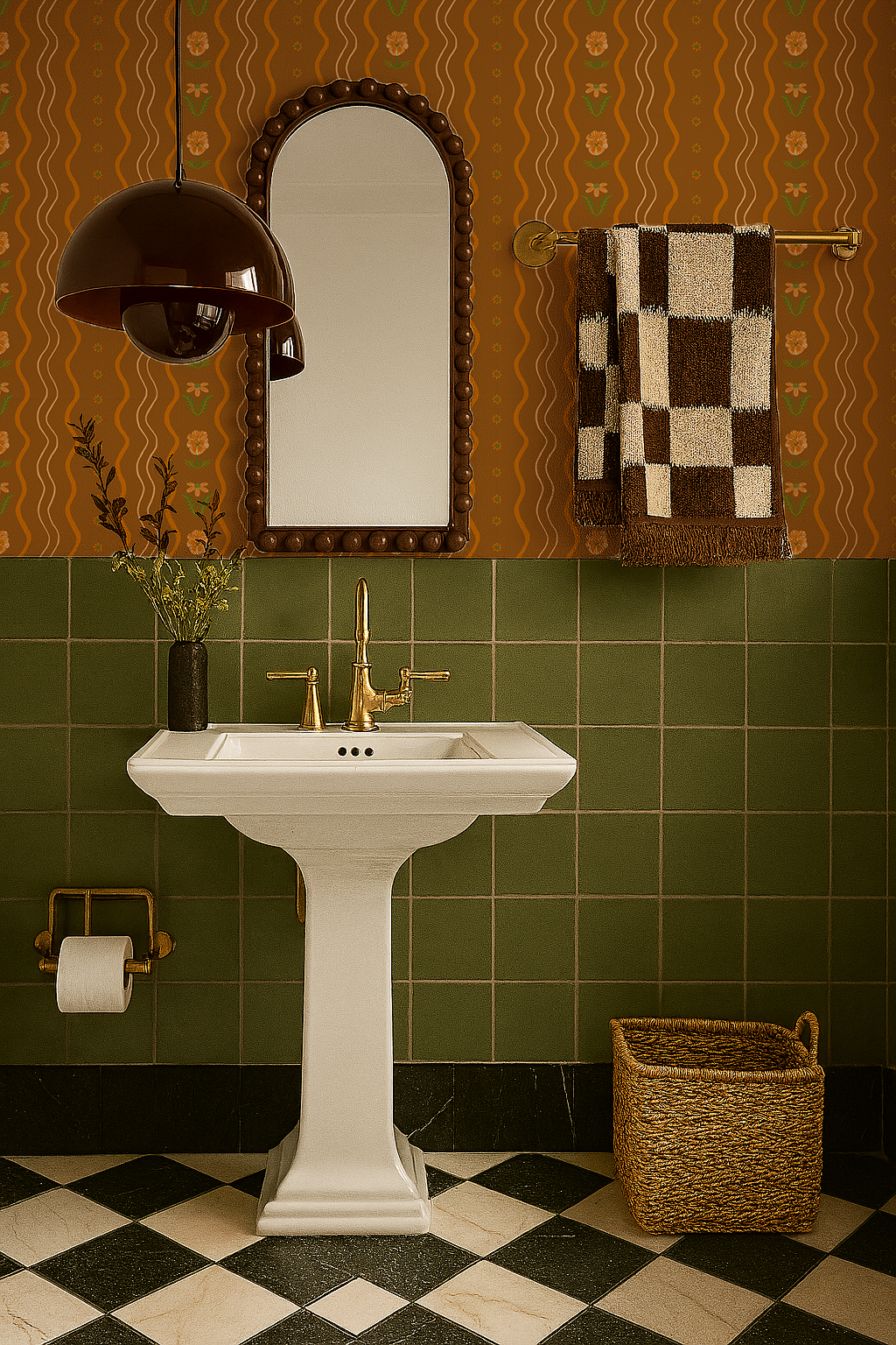 Posy Lane Stripe Wallpaper, golden brown and orange