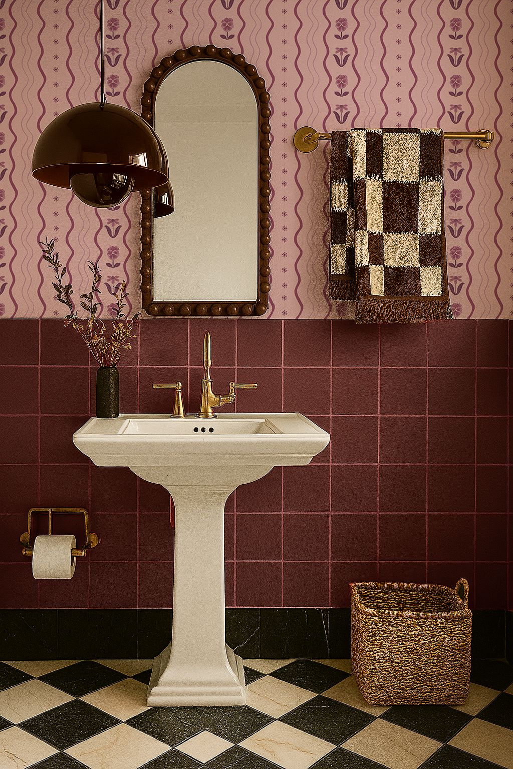 Posy Lane Stripe Wallpaper, lilac and plum