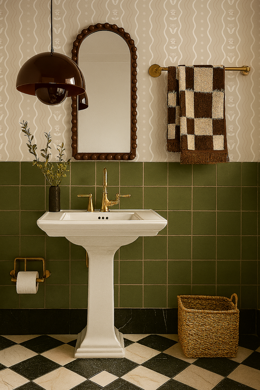 Posy Lane Stripe Wallpaper, tan and white