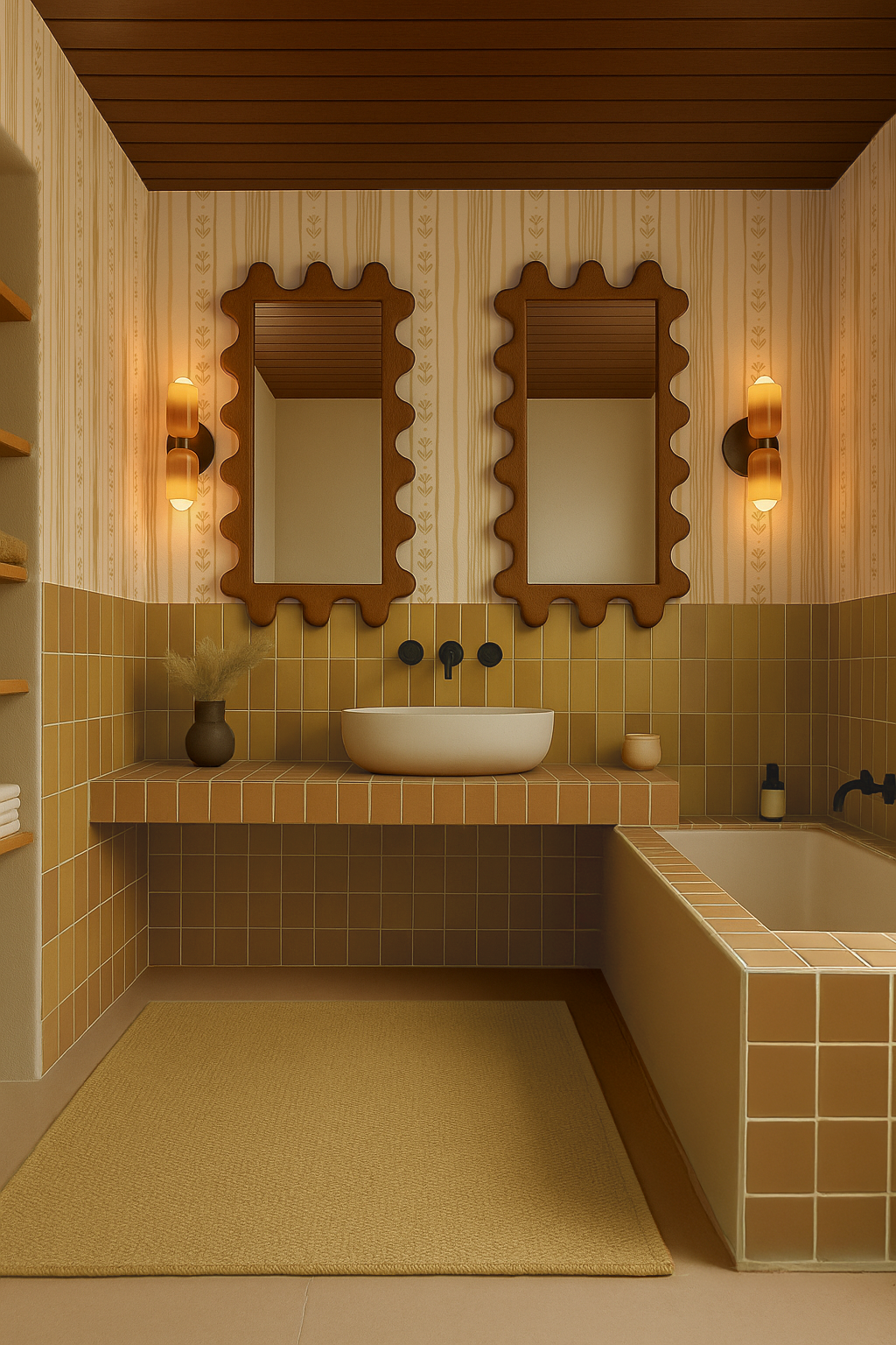 Daisy Chain Stripe Wallpaper, beige and butter yellow