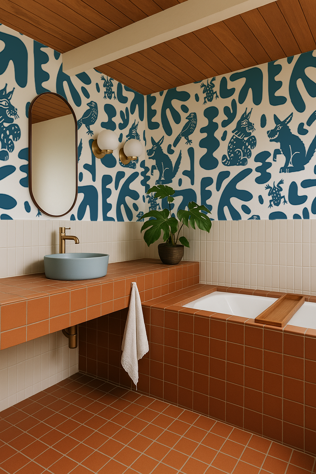 Abstract Animales Wallpaper, white & blue