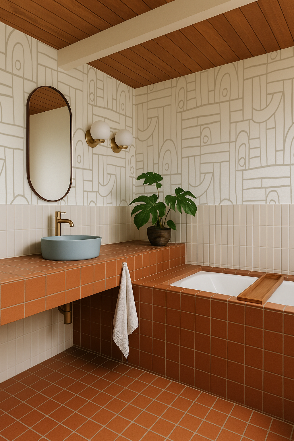 Deco Tile Wallpaper, off-white and neutral