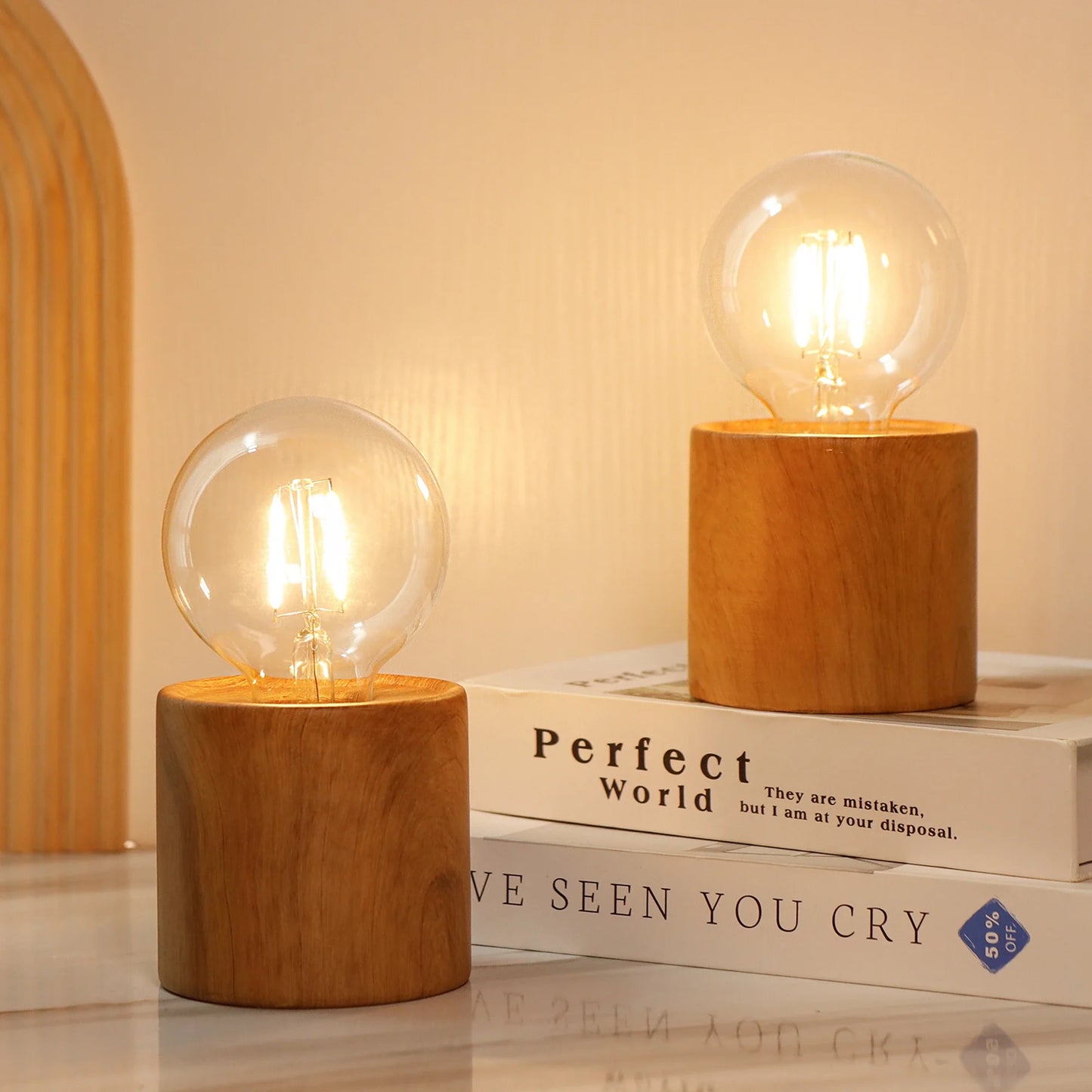 Set of 4 Wood Grain Table Lamp 6.5" Tall