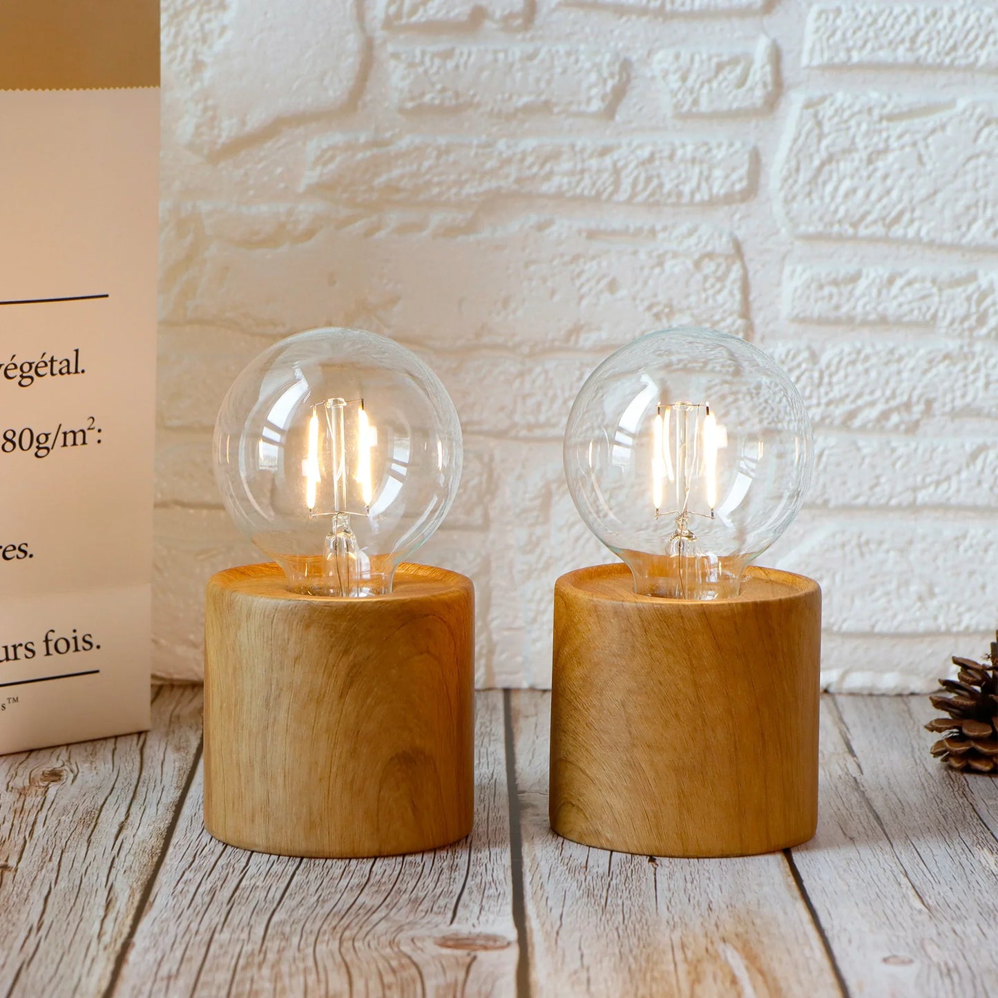 Set of 4 Wood Grain Table Lamp 6.5" Tall