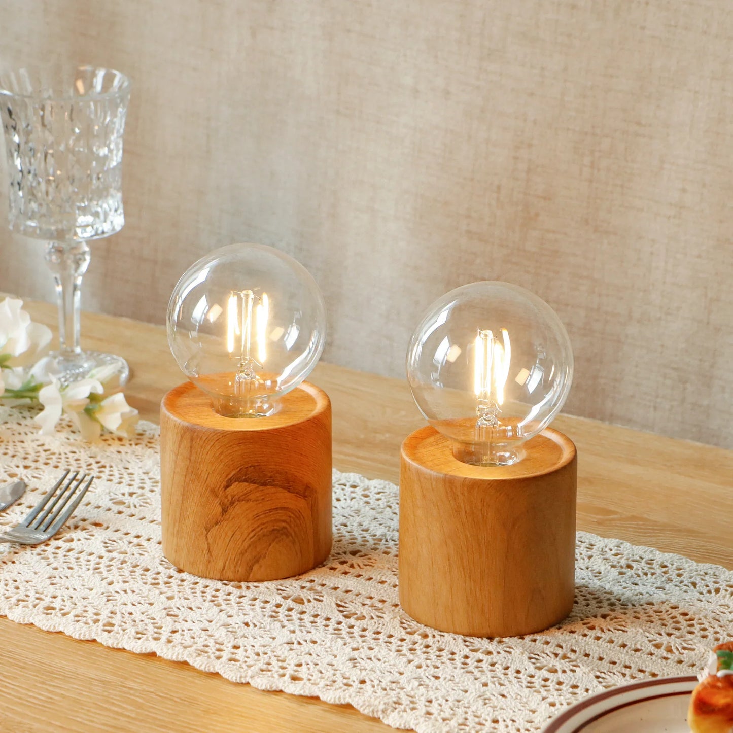 Set of 4 Wood Grain Table Lamp 6.5" Tall