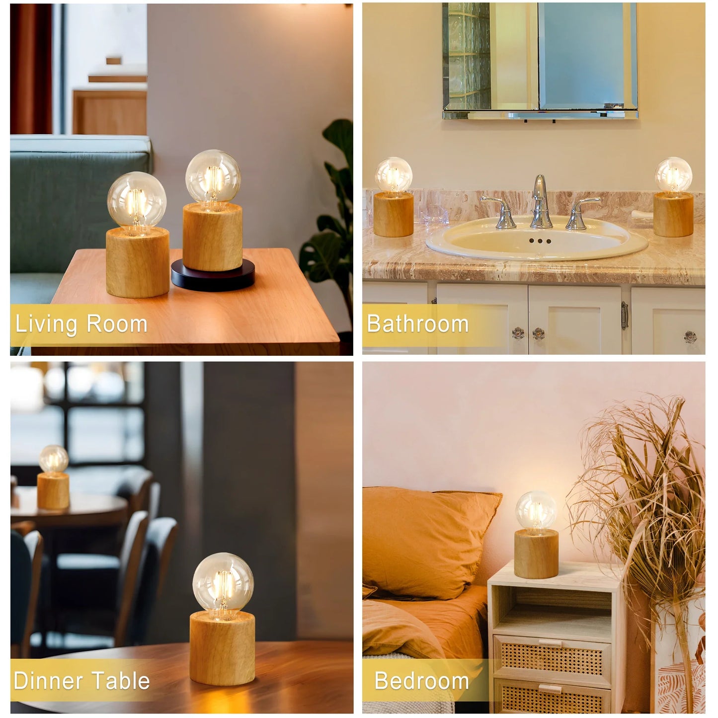 Set of 4 Wood Grain Table Lamp 6.5" Tall