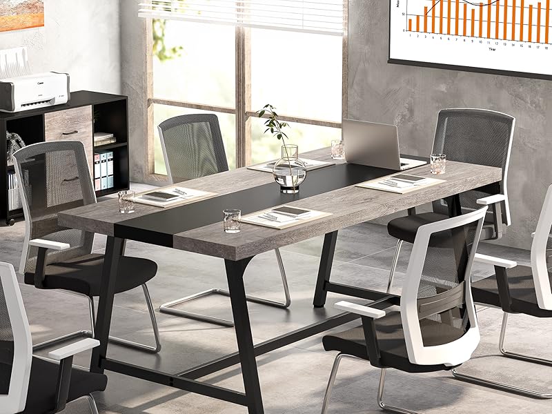 Modern Rectangular Conference Table for 6-8 People