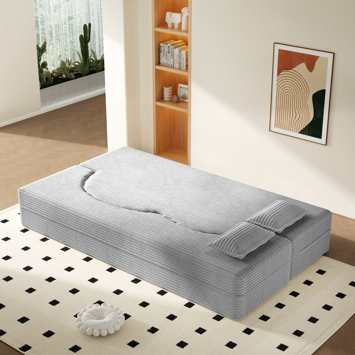 Modern Floor Sofa with Twin Size Folding Mattress