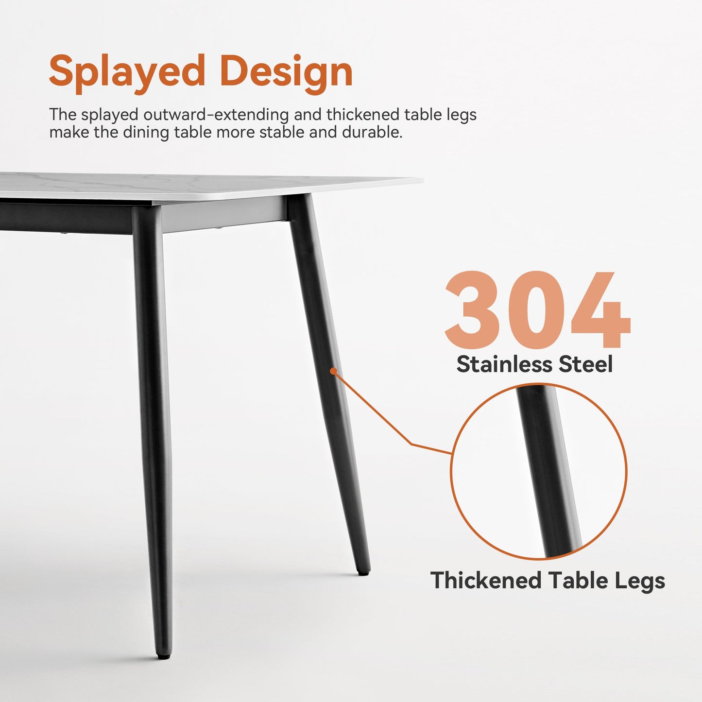 Large Rectangular Table with Strong Metal Base Modern Stone Dining Table For Kitchen 1.6m