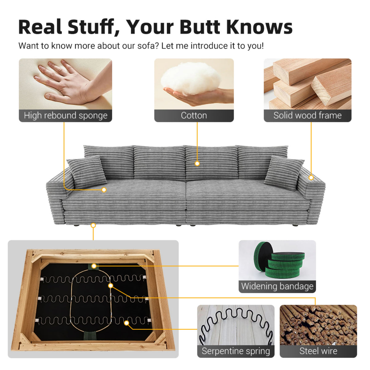 Plush Corduroy 3-Seat Sofa