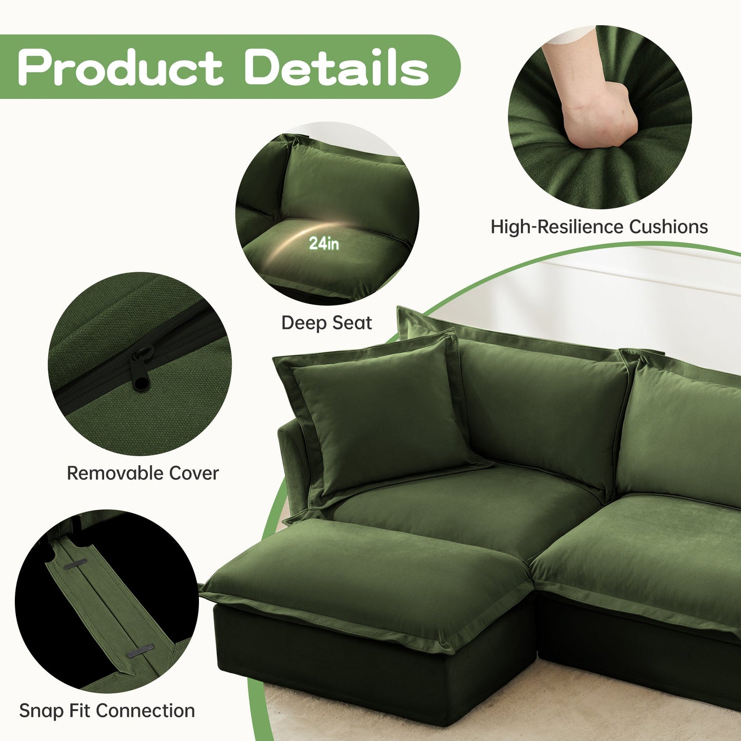 Slipcovered 2 Seater Sofa with 2 Ottomans