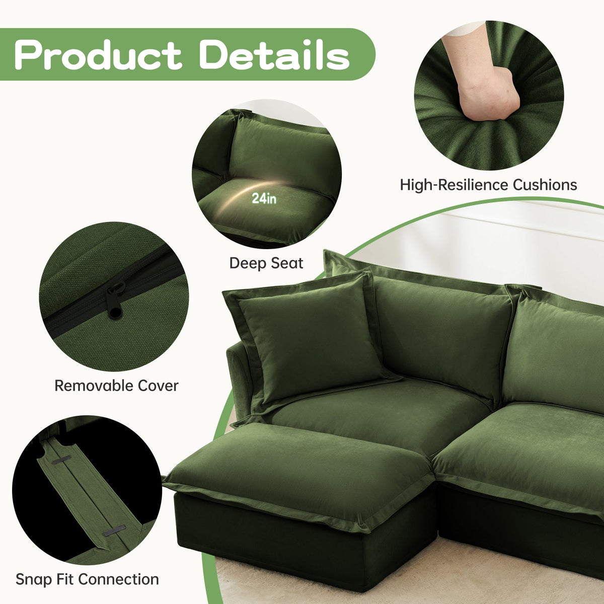 Slipcovered Long Sofa - 4 Seater with Removable Cover