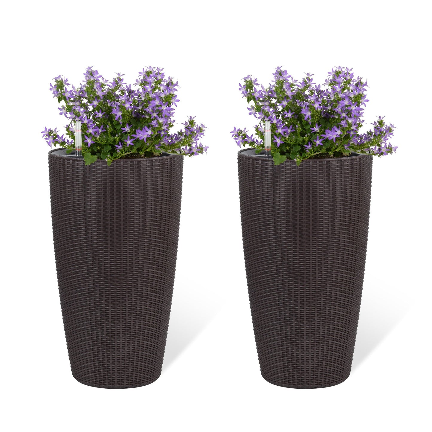 Set of 2 Faux Rattan Tall Planters with Automatic Watering