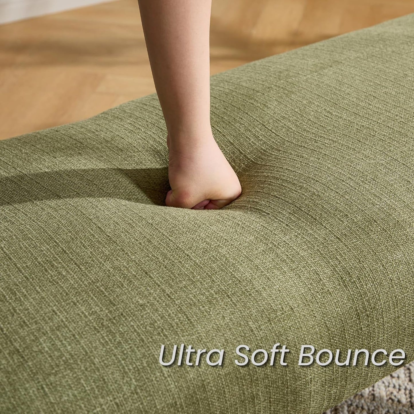 51 Inches Wide Linen Textured Emerald Ottoman Bench