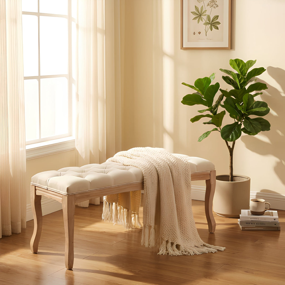 French Vintage Tufted Entryway Bench