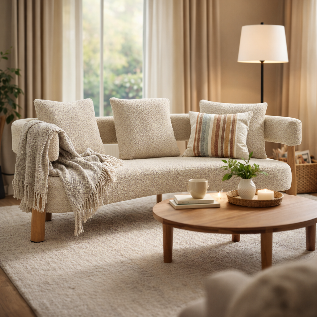Luxe 76.5 in. Curved 3 Seater Modern Upholstered Boucle Sofa