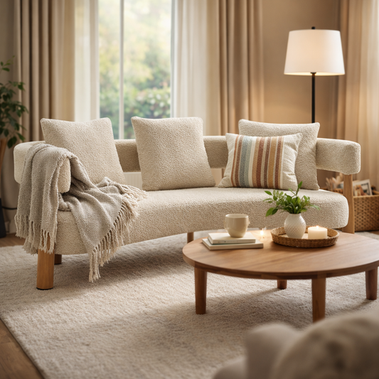 Luxe 76.5 in. Curved 3 Seater Modern Upholstered Boucle Sofa