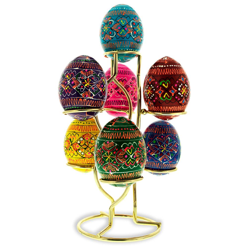 Gold Tone Metal Display Stand - Holds 7 Eggs Spheres 7.5 Inches Tall