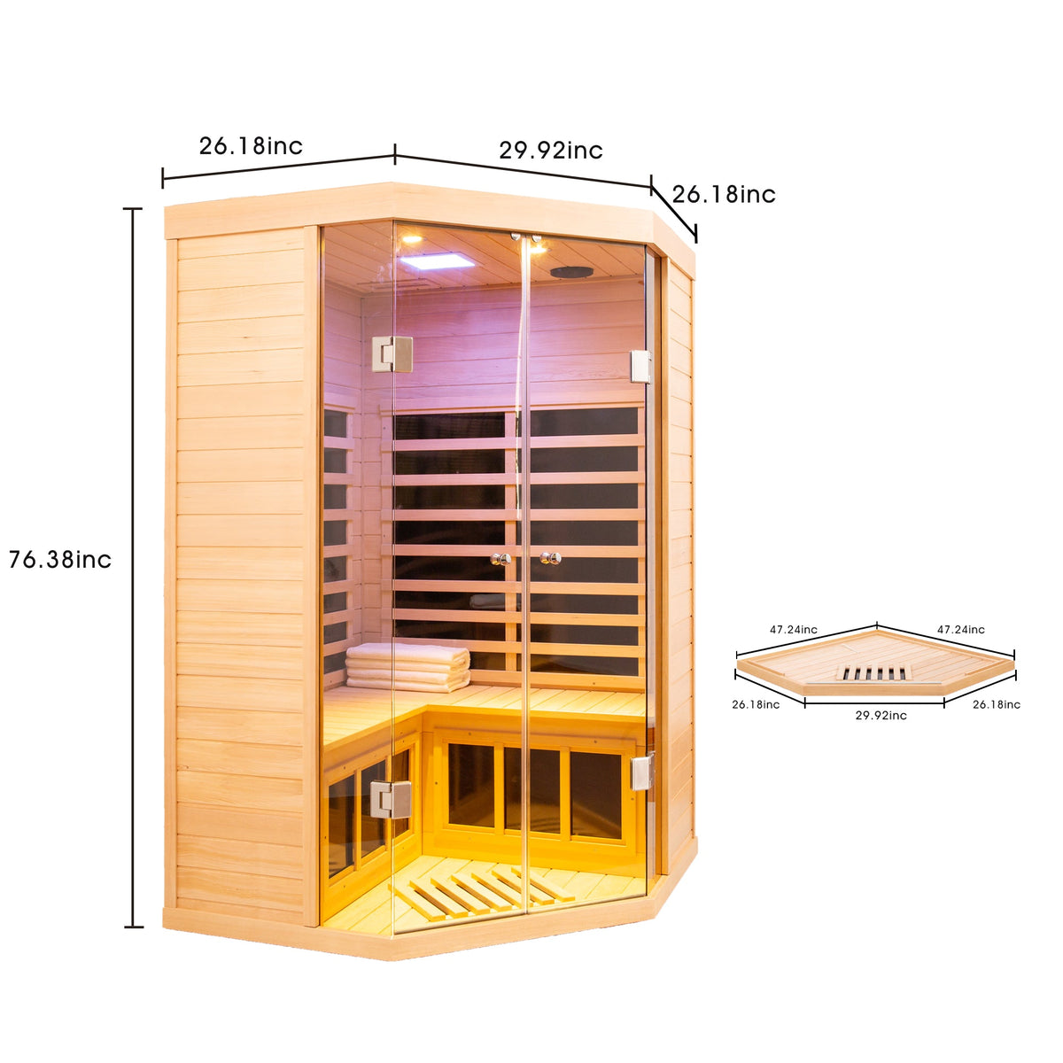 Two Persons Deluxe Hemlock Far Infrared Corner Sauna
