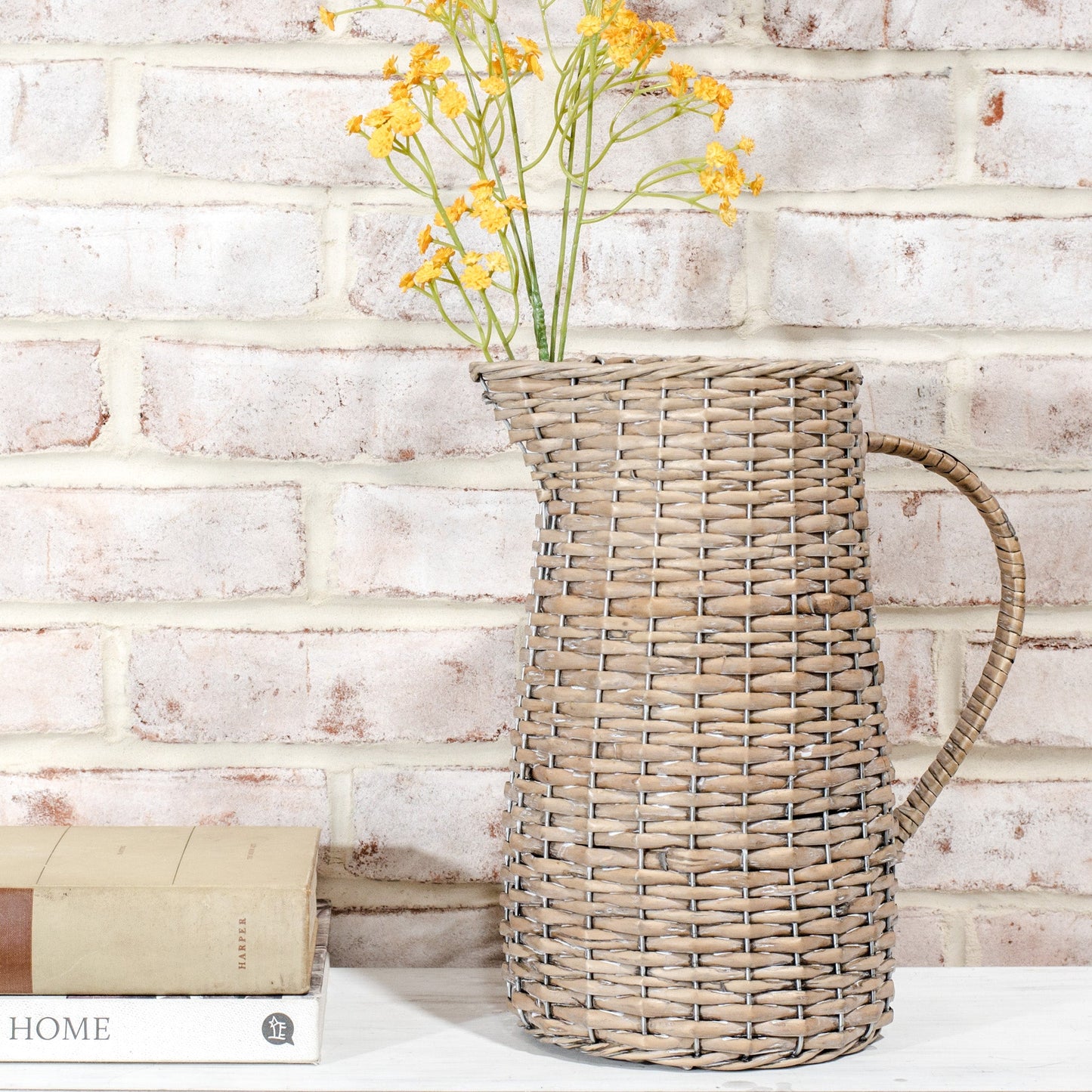 Wicker Pitcher Vase with Handle
